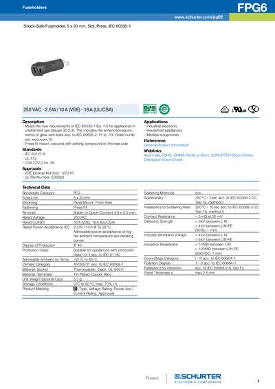 SCHURTER FPG6 Fuseholder Handbook - cover page