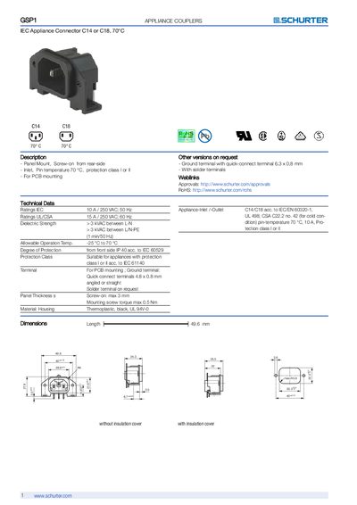 Schurter GSP1 Appliance Couplers Product Handbook - cover page