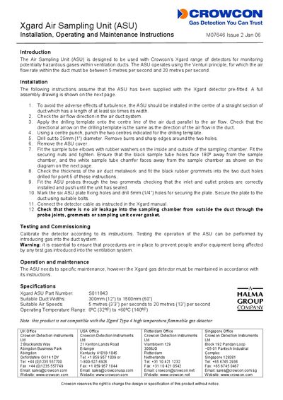 Crowcon Xgard ASU Installation, Operating and Maintenance Manual - cover page