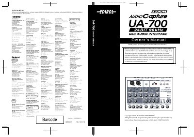 Roland UA-700 USB Audio Interface Owner's Manual - cover page