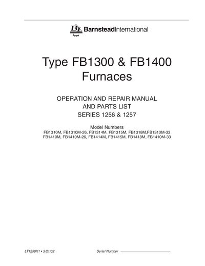 Thermolyne FB1300 & FB1400 Furnace Operation and Repair Manual - cover page