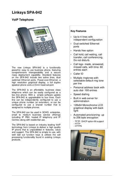 Linksys SPA-942 VoIP Telephone User Manual - cover page