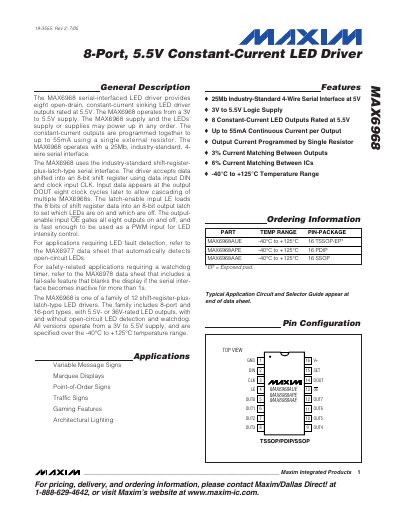 Maxim MAX6968 8-Port 5.5V Constant-Current LED Driver Datasheet - cover page