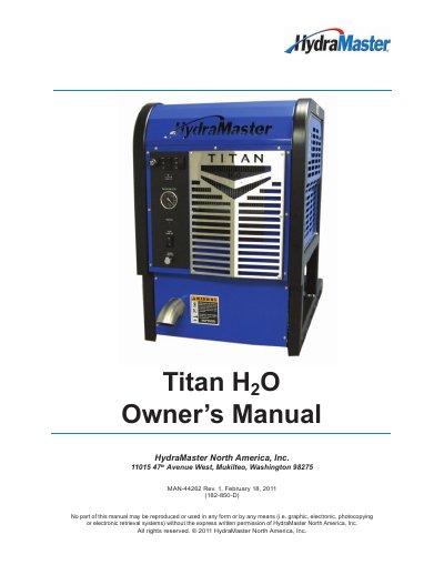 HydraMaster Titan H2O Water Recovery System Owner's Manual - cover page
