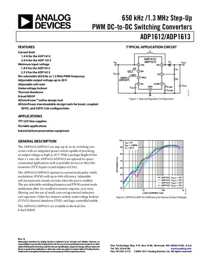 Analog Devices ADP1612/ADP1613 Step‑Up PWM DC‑to‑DC Switching Converters Datasheet - cover page