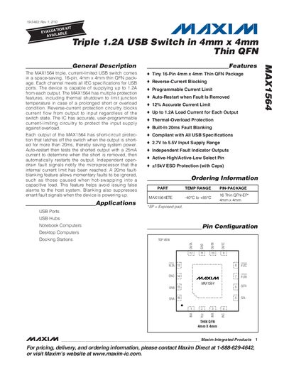 Maxim MAX1564 Triple 1.2A USB Switch Datasheet - cover page