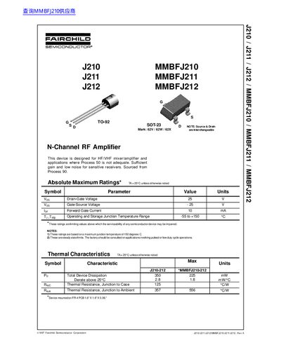 FAIRCHILD MMBFJ210 MMBFJ211 MMBFJ212 Data Sheet - cover page