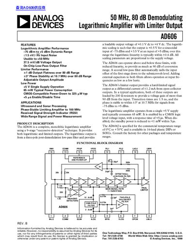 Analog Devices AD606 Logarithmic Amplifier Datasheet - cover page