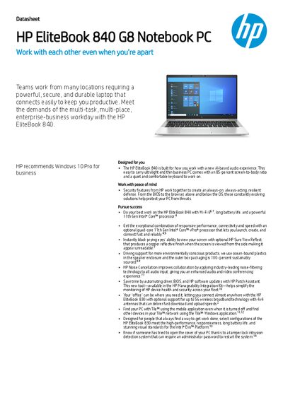 HP EliteBook 840 G8 Notebook PC Data Sheet - cover page
