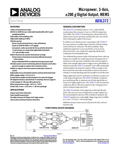 Analog Devices ADXL372 Accelerometer Datasheet - cover page