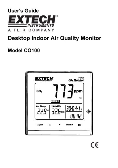 Extech CO100 Desktop Indoor Air Quality Monitor User's Guide