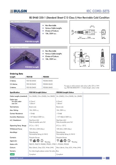 Bulgin IEC Cord-sets Product Leaflet - cover page