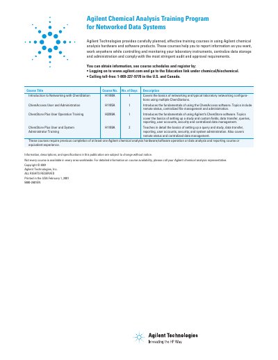 Agilent Chemical Analysis Training Program for Networked Data Systems Handbook - cover page