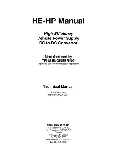 Tri-M Engineering HE-HP Power Supply Technical Manual - cover page