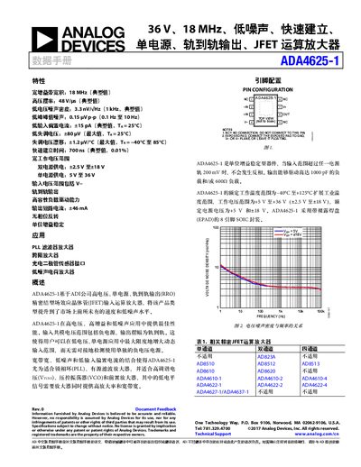 Analog Devices ADA4625-1 36 V JFET Op Amp Datasheet - cover page