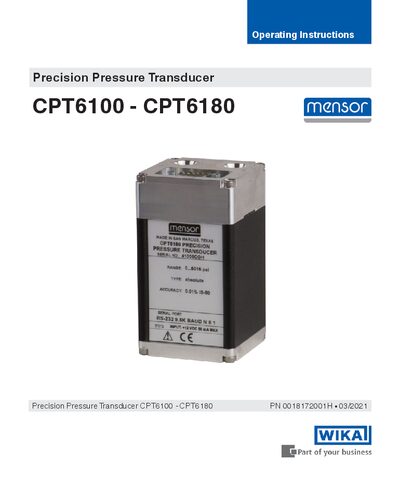 Mensor CPT6100 / CPT6180 Precision Pressure Transducer Operating Instructions - cover page