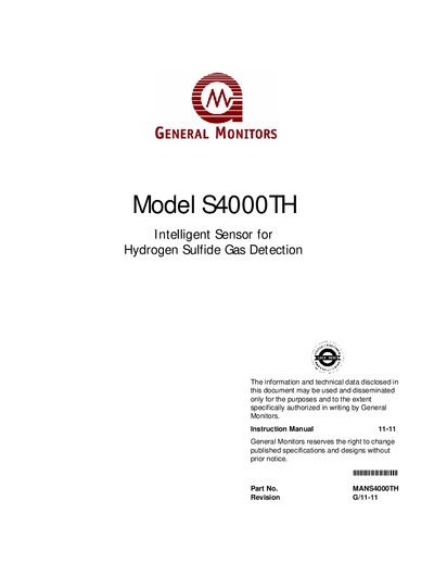 General Monitors S4000TH Intelligent Sensor Instruction Manual - cover page