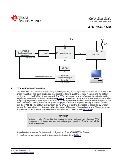 Texas Instruments ADS6149EVM Evaluation Module Quick Start Guide - cover page