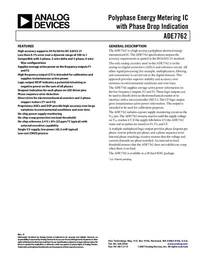 Analog Devices ADE7762 Energy Metering IC Handbook - cover page