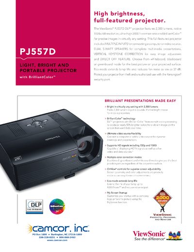 ViewSonic PJ557D Product Leaflet - cover page