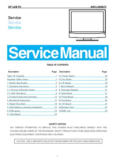 AOC L26AS731 Service Manual - cover page