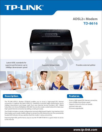 TP-Link TD-8616 ADSL2+ Modem User Manual - cover page