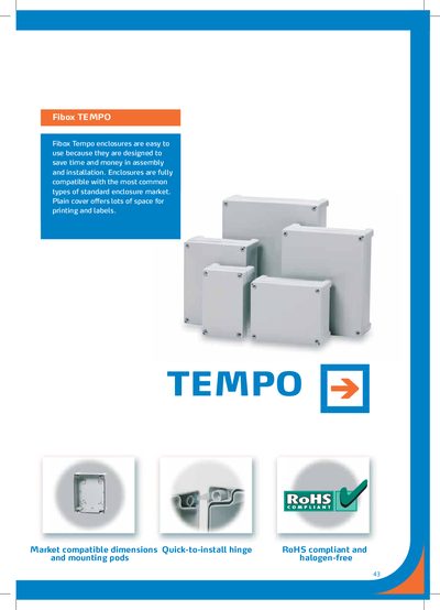 Fibox TEMPO ABS Enclosure Product Leaflet – Models 1912, 2016, 2419, 2924, 3429 - cover page