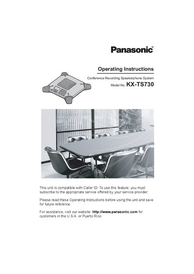 Panasonic KX-TS730 Conference Recording Speakerphone System User Manual - cover page