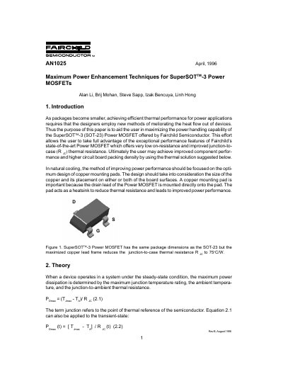 Fairchild Semiconductor SuperSOT-3 Power MOSFET Maximum Power Enhancement Techniques Application Note - cover page
