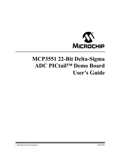 MICROCHIP MCP3551 22-Bit Delta-Sigma ADC PICtail Demo Board user manual - cover page