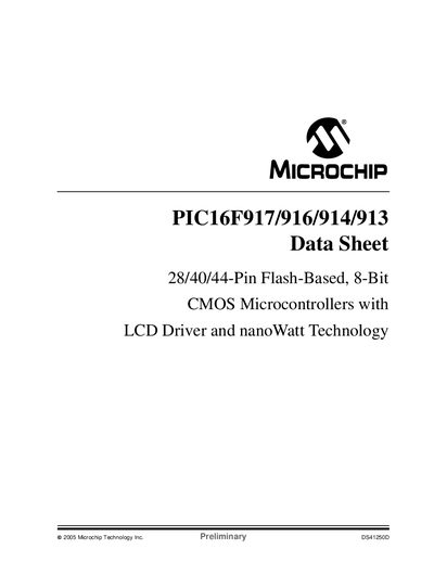 Microchip PIC16F917/916/914/913 Datasheet - cover page