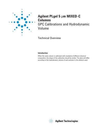 Agilent PLgel 5 um MIXED-C Columns GPC Calibrations and Hydrodynamic Volume Technical Overview - cover page