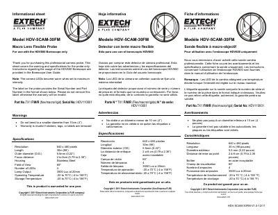 Extech HDV-5CAM-30FM Macro Lens Flexible Probe Informational Sheet - cover page