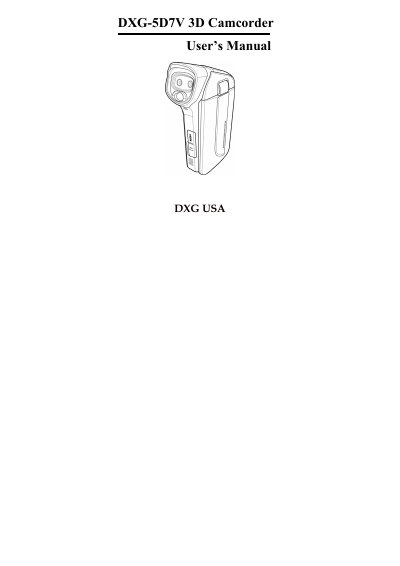 DXG USA DXG-5D7V 3D Camcorder Manual - cover page