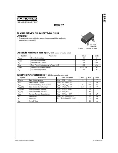 Fairchild BSR57 N-Channel Low-Frequency Low-Noise Amplifier Datasheet - cover page