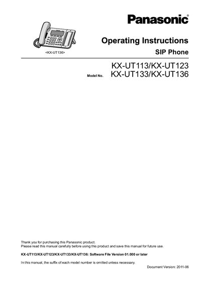 Panasonic KX-UT113/KX-UT123 KX-UT133/KX-UT136Manual - cover page