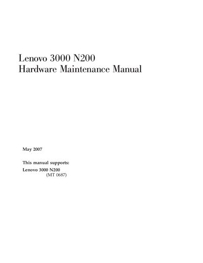 Lenovo 3000 N200 Hardware Maintenance Manual - cover page