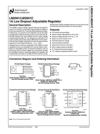 National Semiconductor LM2941/LM2941C 1A Low Dropout Adjustable Regulator Datasheet - cover page