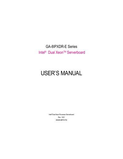 Intel GA-8IPXDR-E(C) Motherboard User Manual - cover page