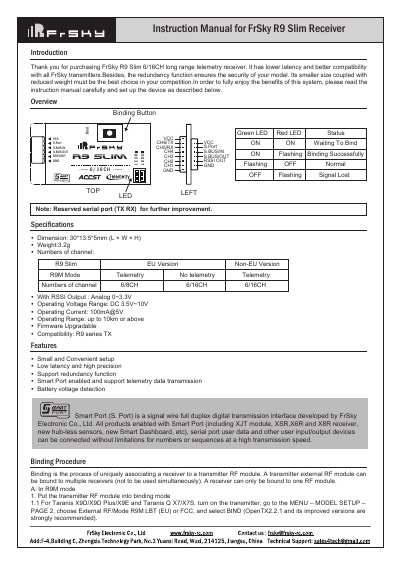 FrSky R9 Slim Receiver User Manual