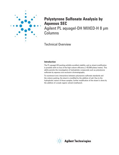 Agilent PL aquagel-OH MIXED-H Aqueous SEC Analysis Overview - cover page