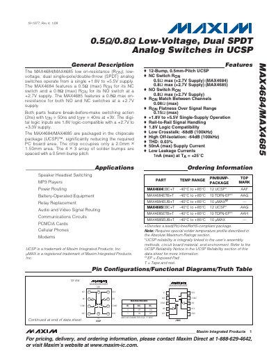 Maxim MAX4684/MAX4685 Dual SPDT Analog Switch Datasheet - cover page