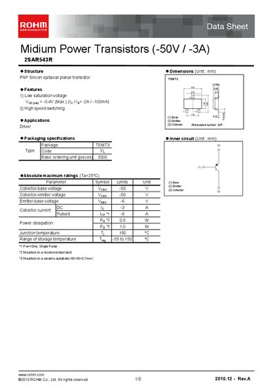 ROHM 2SAR543R Datasheet - cover page