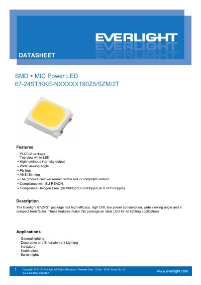 Everlight 67-24ST/KKE-NXXXXX SMD MID Power LED Datasheet
