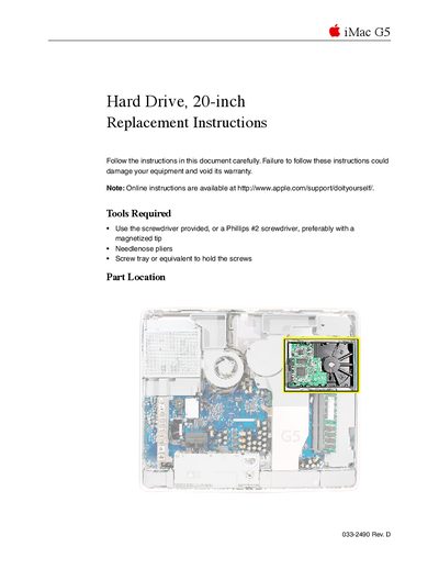 apple iMac G5 Hard Drive 20-inch Replacement Instructions - cover page