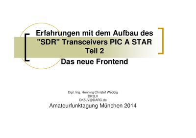 G3XJP PIC A STAR SDR Transceiver Part 2 New Frontend Experience Report - cover page