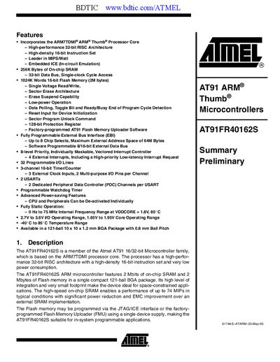 Atmel AT91FR40162S Datasheet - cover page