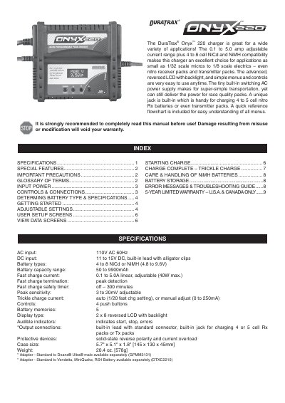 DuraTrax Onyx 220 Programmable Charger User Manual - cover page