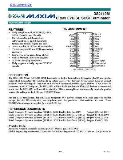 Dallas Semiconductor DS2119M Ultra3 LVD/SE SCSI Terminator Datasheet - cover page