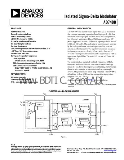 Analog Devices AD7400 Datasheet - cover page